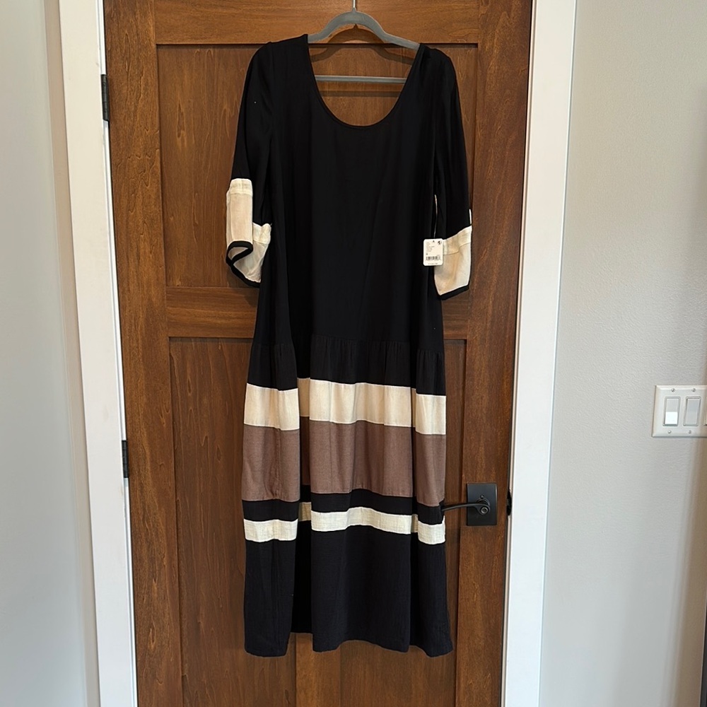 Elegant Black and Brown Striped Dress